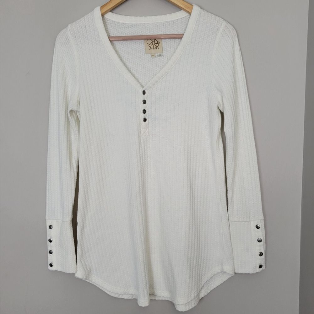 Chaser Waffle Knit Thermal Long Sleeve Shirt Medium Button Cuff